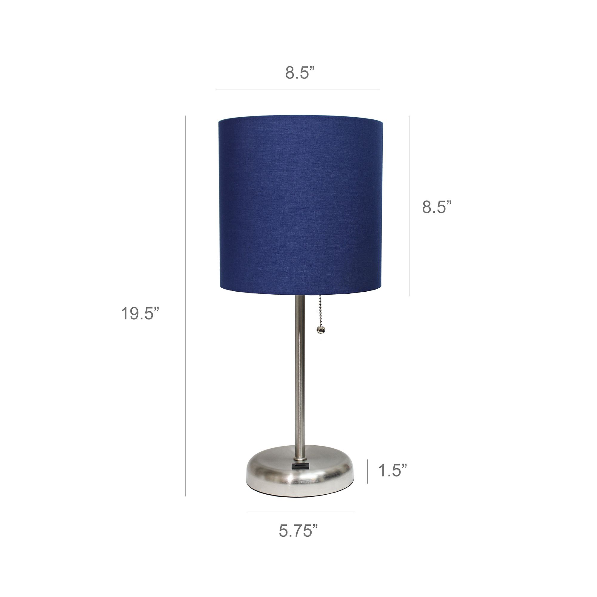 LimeLights 19 1/2" High Stick Table Lamp with Navy Shade and USB Port