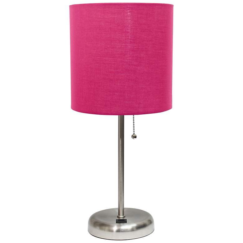 Image 2 LimeLights 19 1/2 inch High Stick Table Lamp with Pink Shade and USB Port