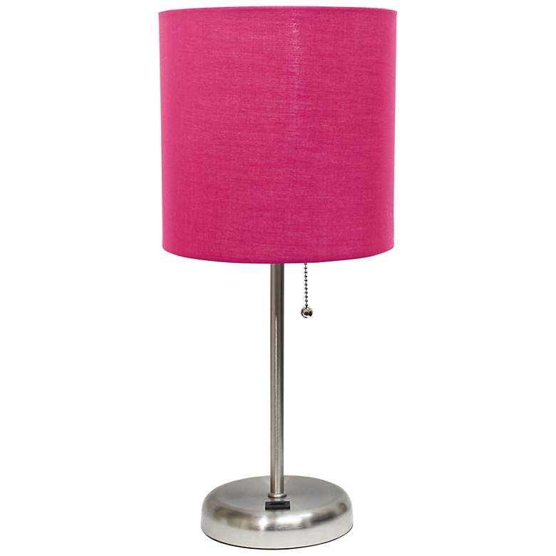 Image 2 LimeLights 19 1/2" High Stick Table Lamp with Pink Shade and USB Port