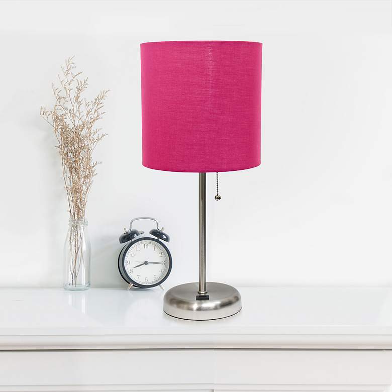 Image 1 LimeLights 19 1/2 inch High Stick Table Lamp with Pink Shade and USB Port