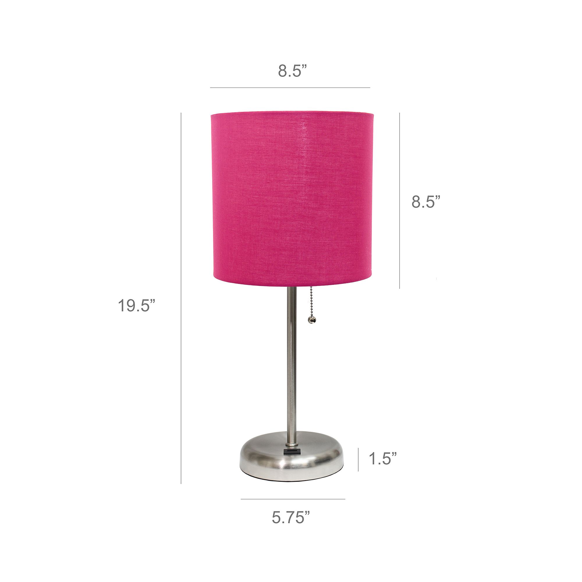 LimeLights 19 1/2" High Stick Table Lamp with Pink Shade and USB Port