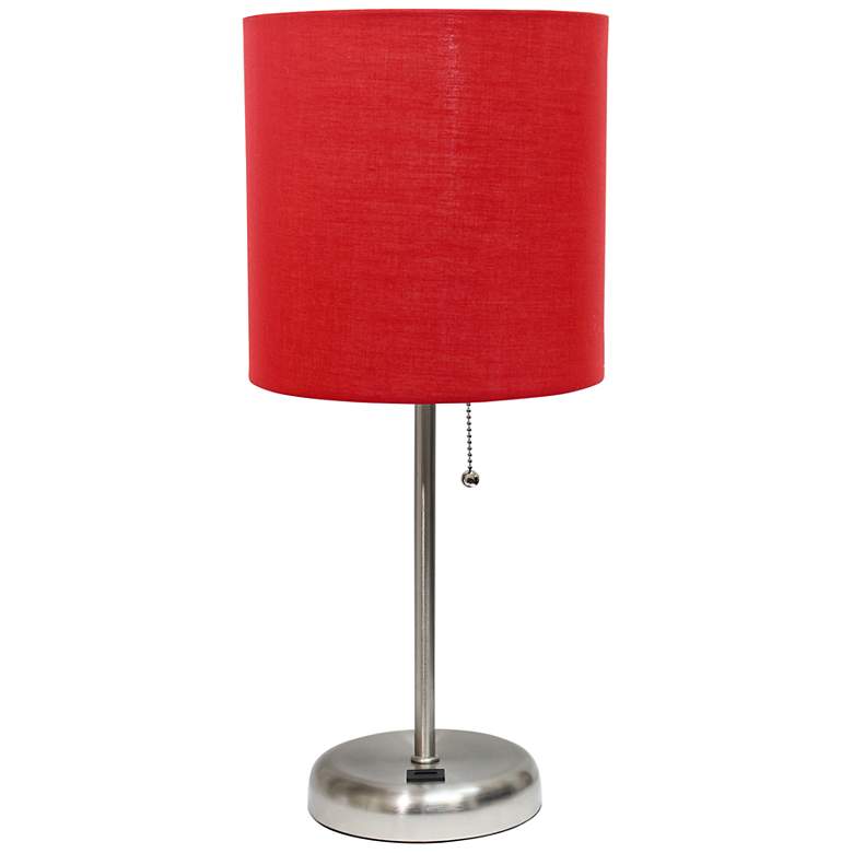 Image 2 LimeLights 19 1/2 inch High Stick Table Lamp with Red Shade and USB Port