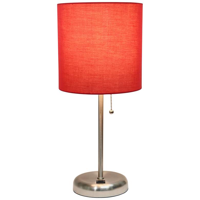 Image 5 LimeLights 19 1/2 inch High Stick Table Lamp with Red Shade and USB Port more views