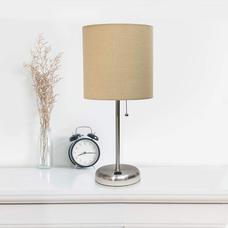 Image 1 LimeLights 19 1/2" High Stick Table Lamp with Tan Shade and USB Port