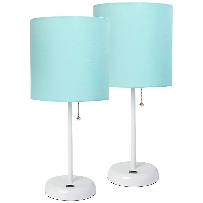 Image 1 LimeLights 19 1/2" High White and Aqua Blue USB Accent Lamps Set of 2
