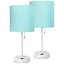LimeLights 19 1/2" High White and Aqua Blue USB Accent Lamps Set of 2