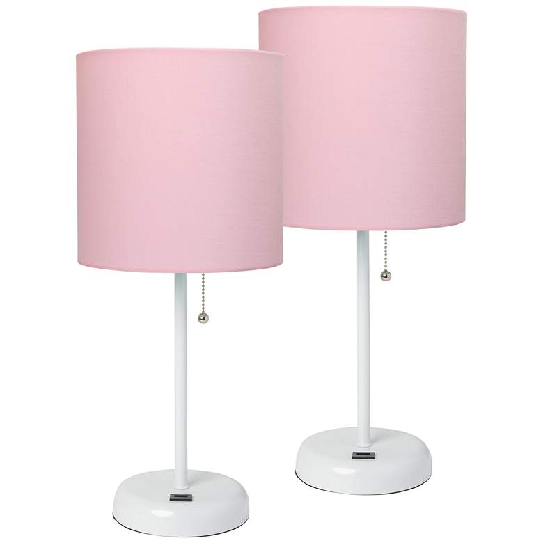 Image 1 LimeLights 19 1/2" High White and Pink USB Accent Lamps Set of 2