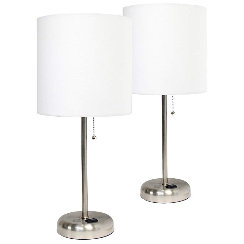 Image 1 LimeLights 19 1/2" High White Shade Charge Outlet Table Lamps Set of 2