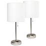 LimeLights 19 1/2" High White Shade Charge Outlet Table Lamps Set of 2