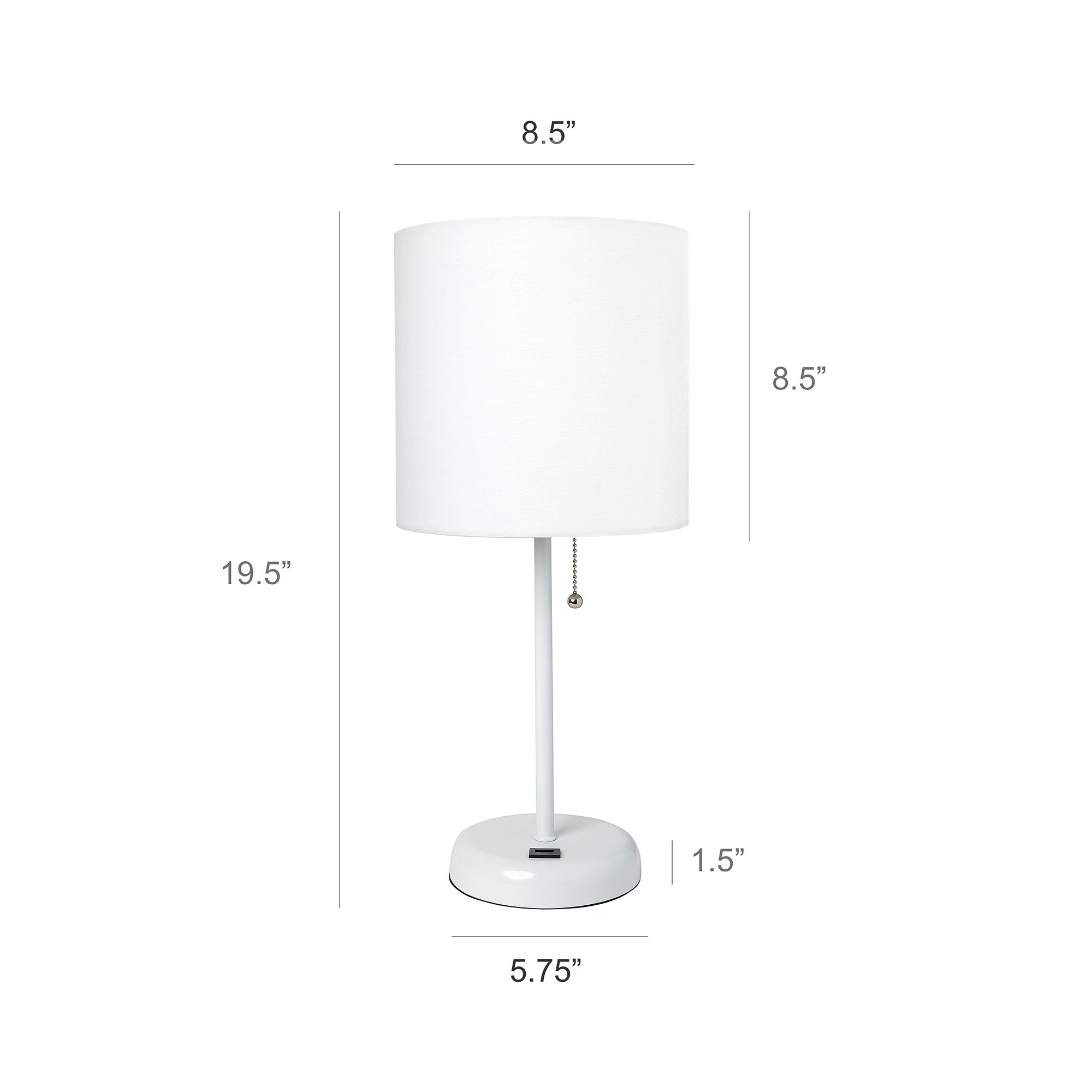 LimeLights 19 1/2" High White Stick Accent Table Lamp with USB Port