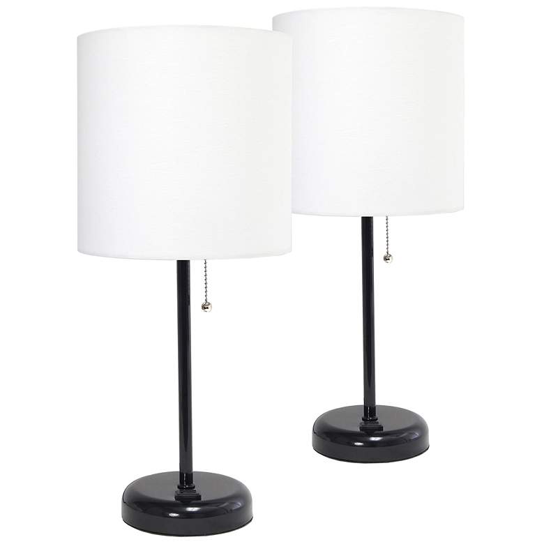 Image 1 LimeLights 19 1/2 inch Power Outlet Modern Black Table Lamps Set of 2