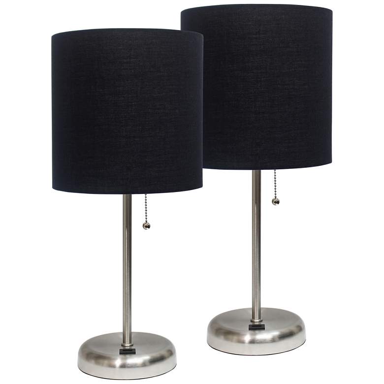 Image 1 LimeLights 19 1/2" Steel and Black Shade USB Accent Lamps Set of 2