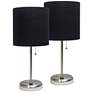 LimeLights 19 1/2" Steel and Black Shade USB Accent Lamps Set of 2