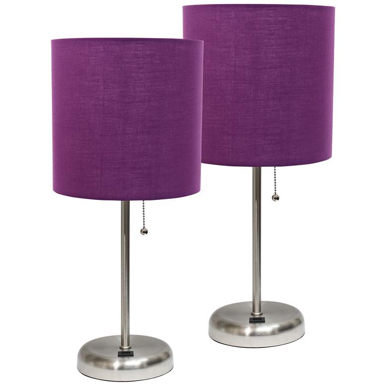 Image 1 LimeLights 19 1/2" Steel and Purple Shade USB Accent Lamps Set of 2
