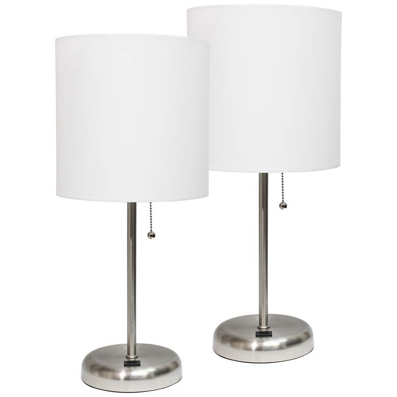 Image 1 LimeLights 19 1/2" Steel and White Shade USB Accent Lamps Set of 2