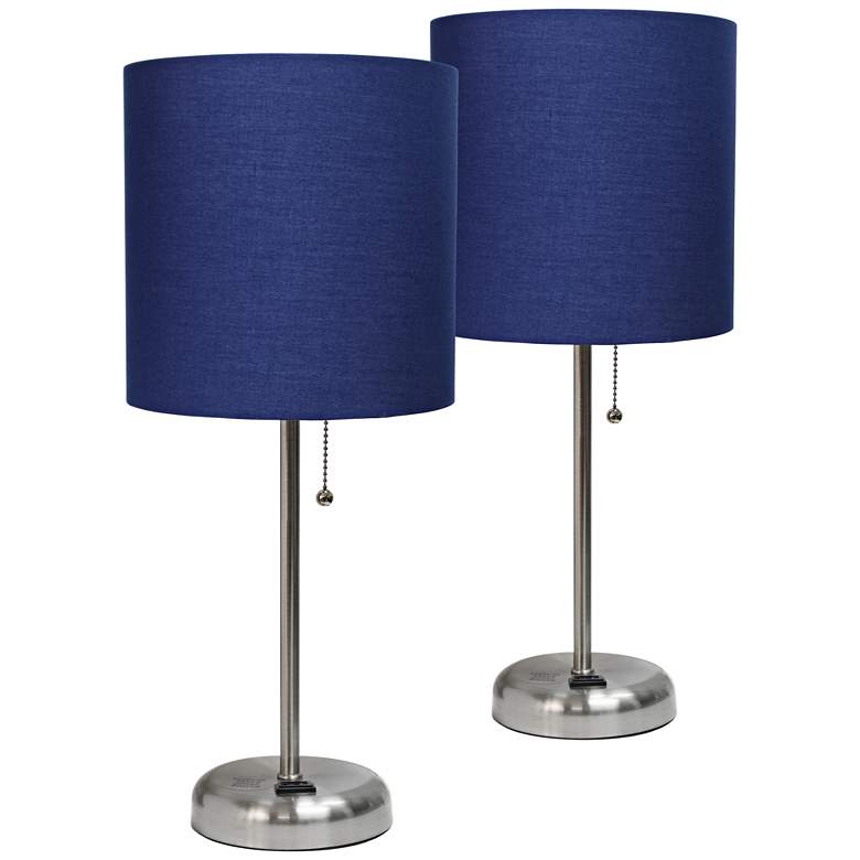 LimeLights 19 1/2&quot; Steel Navy Accent Table Lamps Set of 2