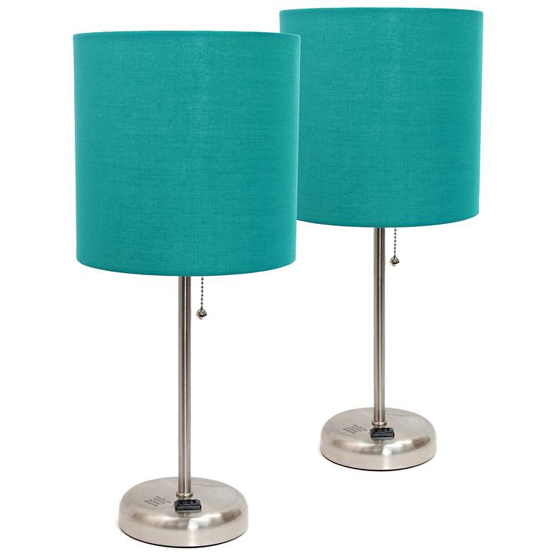 Image 1 LimeLights 19 1/2 inch Teal Green Power Outlet Table Lamps Set of 2