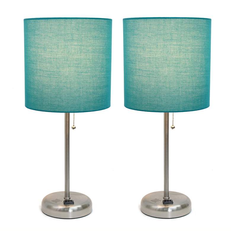 Image 2 LimeLights 19 1/2 inch Teal Green Power Outlet Table Lamps Set of 2 more views