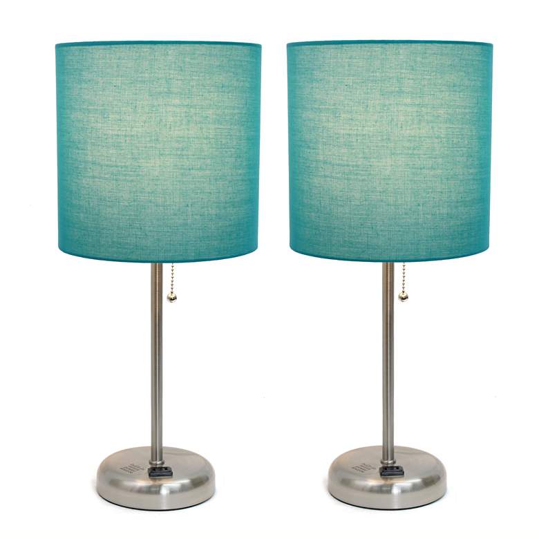 Image 2 LimeLights 19 1/2" Teal Green Power Outlet Table Lamps Set of 2 more views
