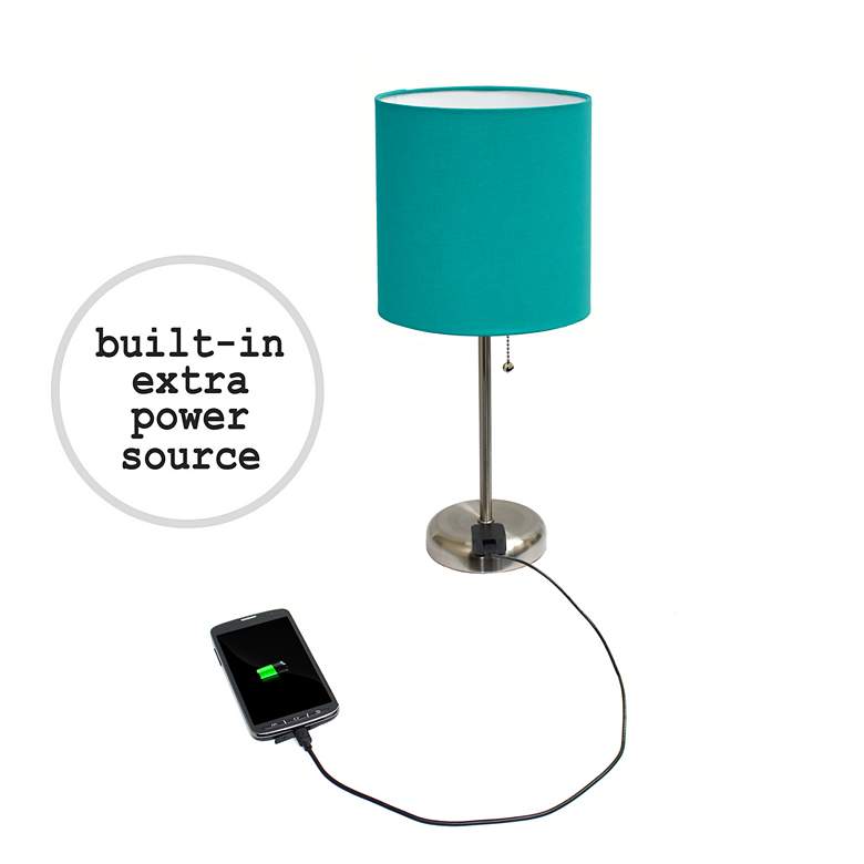 Image 3 LimeLights 19 1/2 inch Teal Green Power Outlet Table Lamps Set of 2 more views