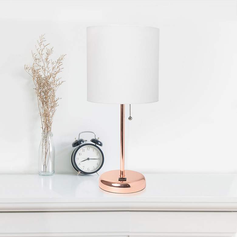 Image 1 LimeLights 19 1/2 inchH Rose Gold Stick Accent Table Lamp with USB Port