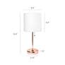 LimeLights 19 1/2"H Rose Gold Stick Accent Table Lamp with USB Port