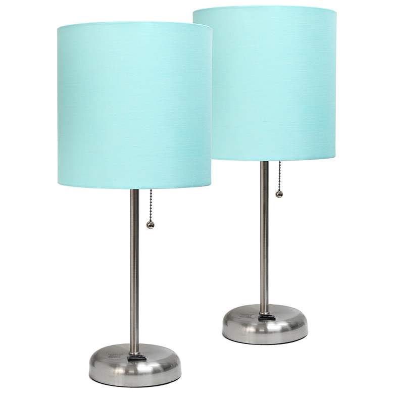 LimeLights 19 1/2 inchH Steel Aqua Accent Table Lamps Set of 2