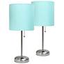 LimeLights 19 1/2"H Steel Aqua Accent Table Lamps Set of 2