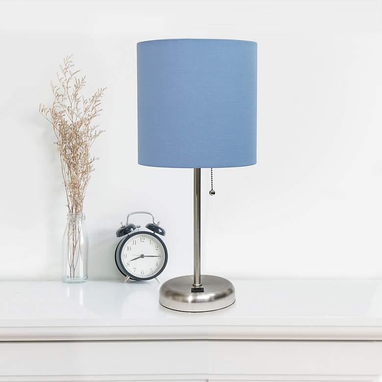 Image 1 LimeLights 19 1/2"H Stick Accent Table Lamp w/ Blue Shade and USB Port