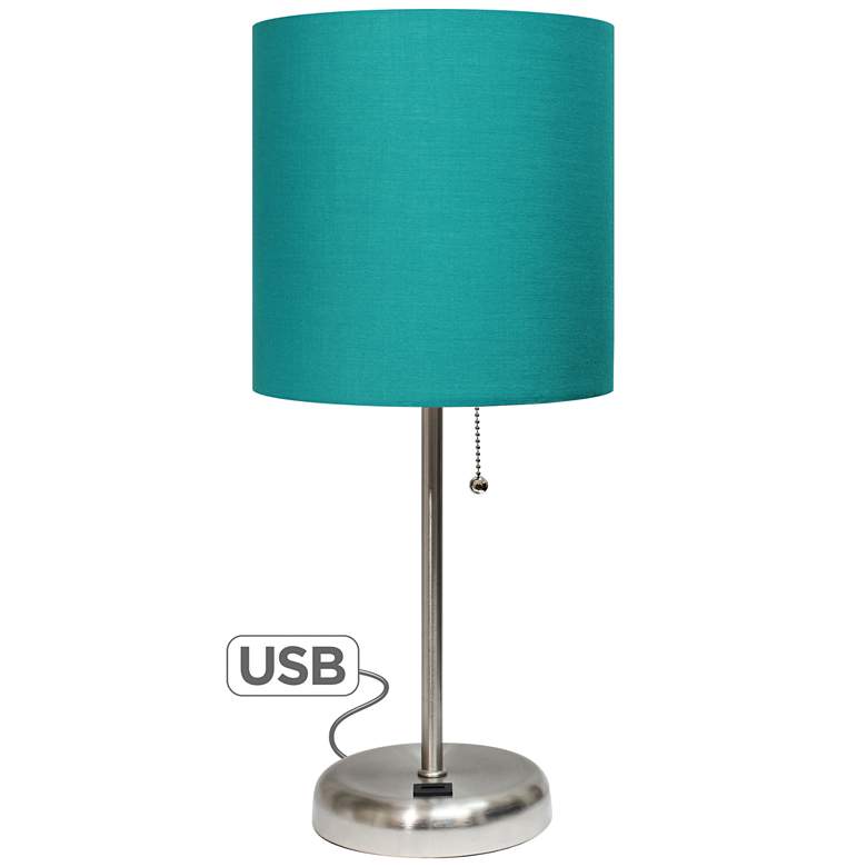 Image 2 LimeLights 19 1/2 inchH Stick Accent Table Lamp w/ Teal Shade and USB Port