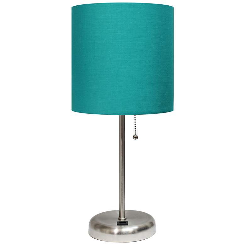 Image 2 LimeLights 19 1/2 inchH Stick Accent Table Lamp w/ Teal Shade and USB Port