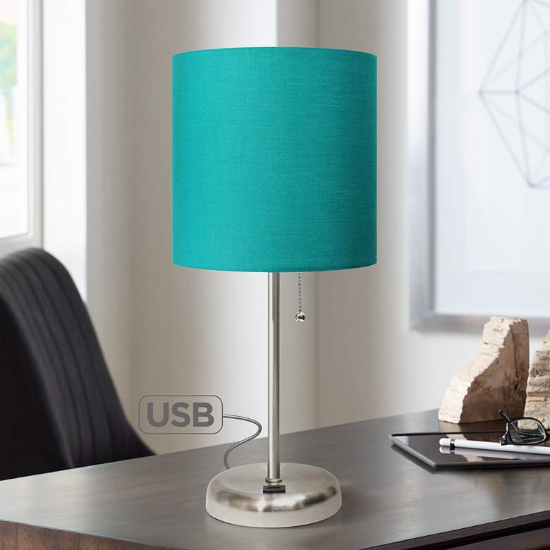 Image 1 LimeLights 19 1/2"H Stick Accent Table Lamp w/ Teal Shade and USB Port
