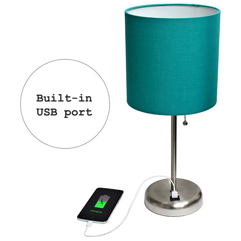 Image 3 LimeLights 19 1/2"H Stick Accent Table Lamp w/ Teal Shade and USB Port more views