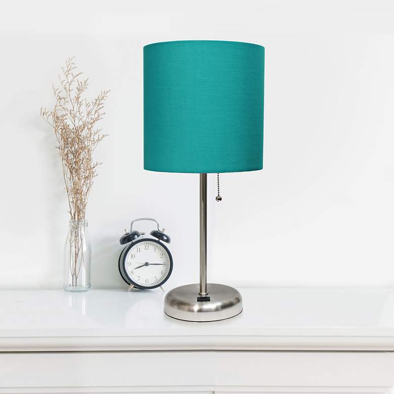 Image 6 LimeLights 19 1/2"H Stick Accent Table Lamp w/ Teal Shade and USB Port more views