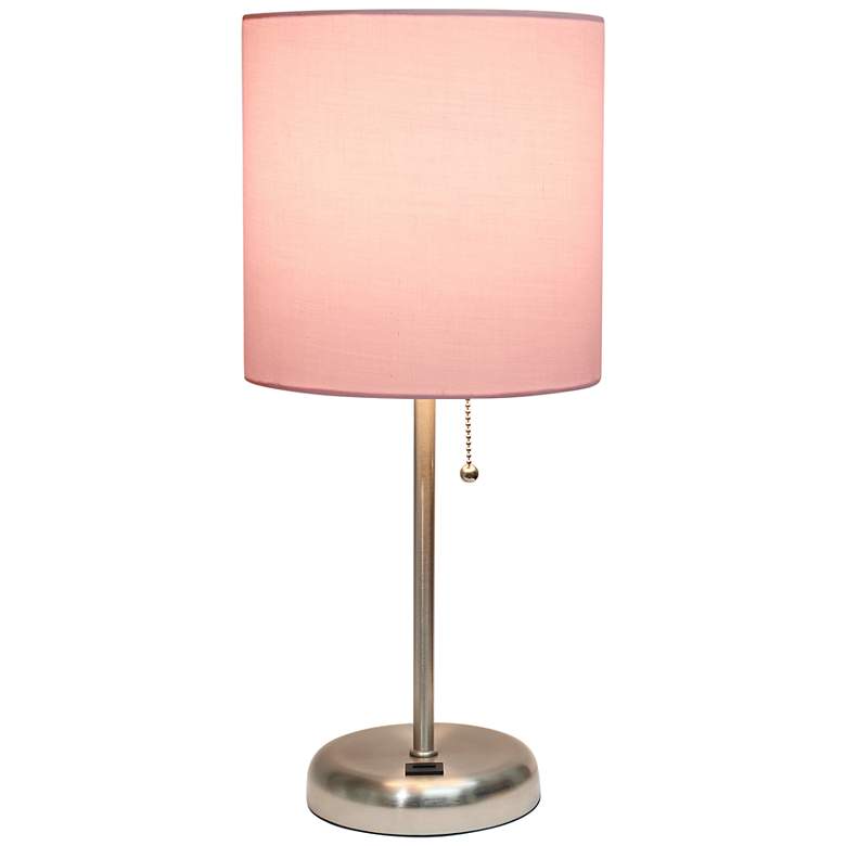 LimeLights 19 1/2&quot;H Stick Table Lamp w/ Light Pink Shade and USB Port more views