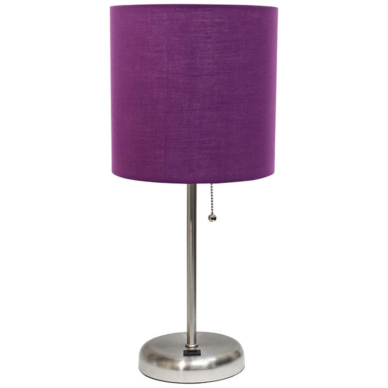 Image 2 LimeLights 19 1/2"H Stick Table Lamp with Purple Shade and USB Port