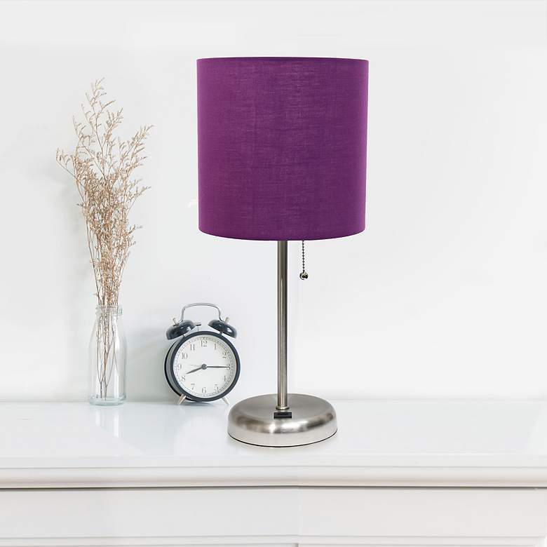 Image 1 LimeLights 19 1/2 inchH Stick Table Lamp with Purple Shade and USB Port