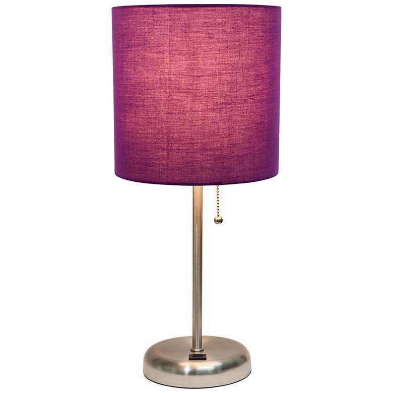 Image 5 LimeLights 19 1/2 inchH Stick Table Lamp with Purple Shade and USB Port more views