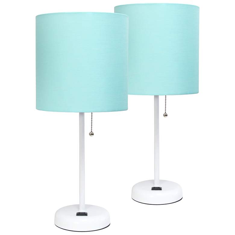 Image 1 LimeLights 19 1/2 inchH White Aqua Accent Table Lamps Set of 2