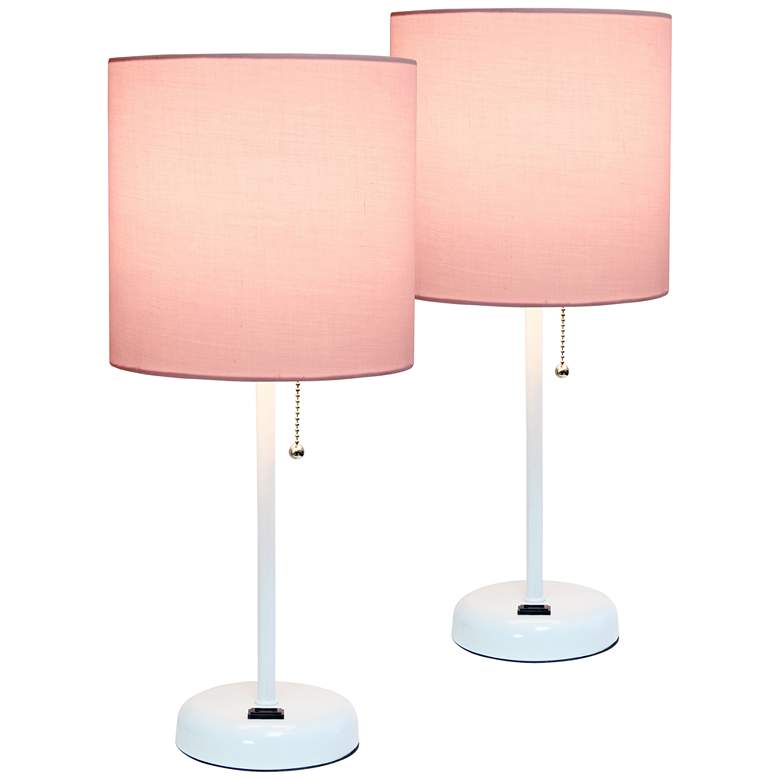 Image 1 LimeLights 19 1/2 inchH White Pink Accent Table Lamps Set of 2