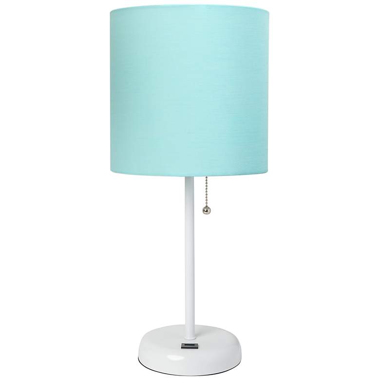 Image 2 LimeLights 19 1/2"H White Stick Table Lamp w/ Aqua Shade and USB Port