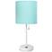 LimeLights 19 1/2"H White Stick Table Lamp w/ Aqua Shade and USB Port