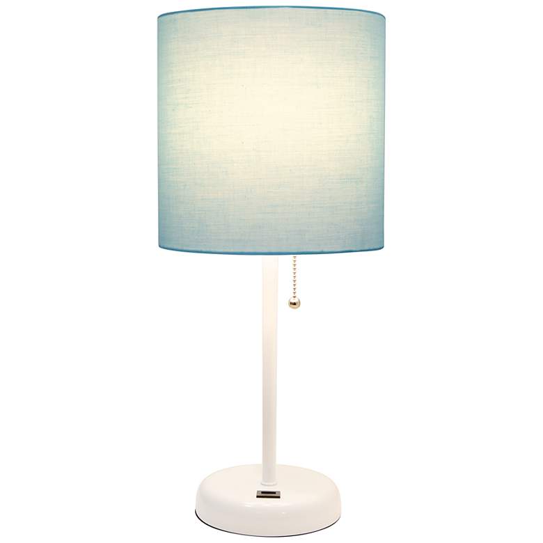 Image 7 LimeLights 19 1/2"H White Stick Table Lamp w/ Aqua Shade and USB Port more views