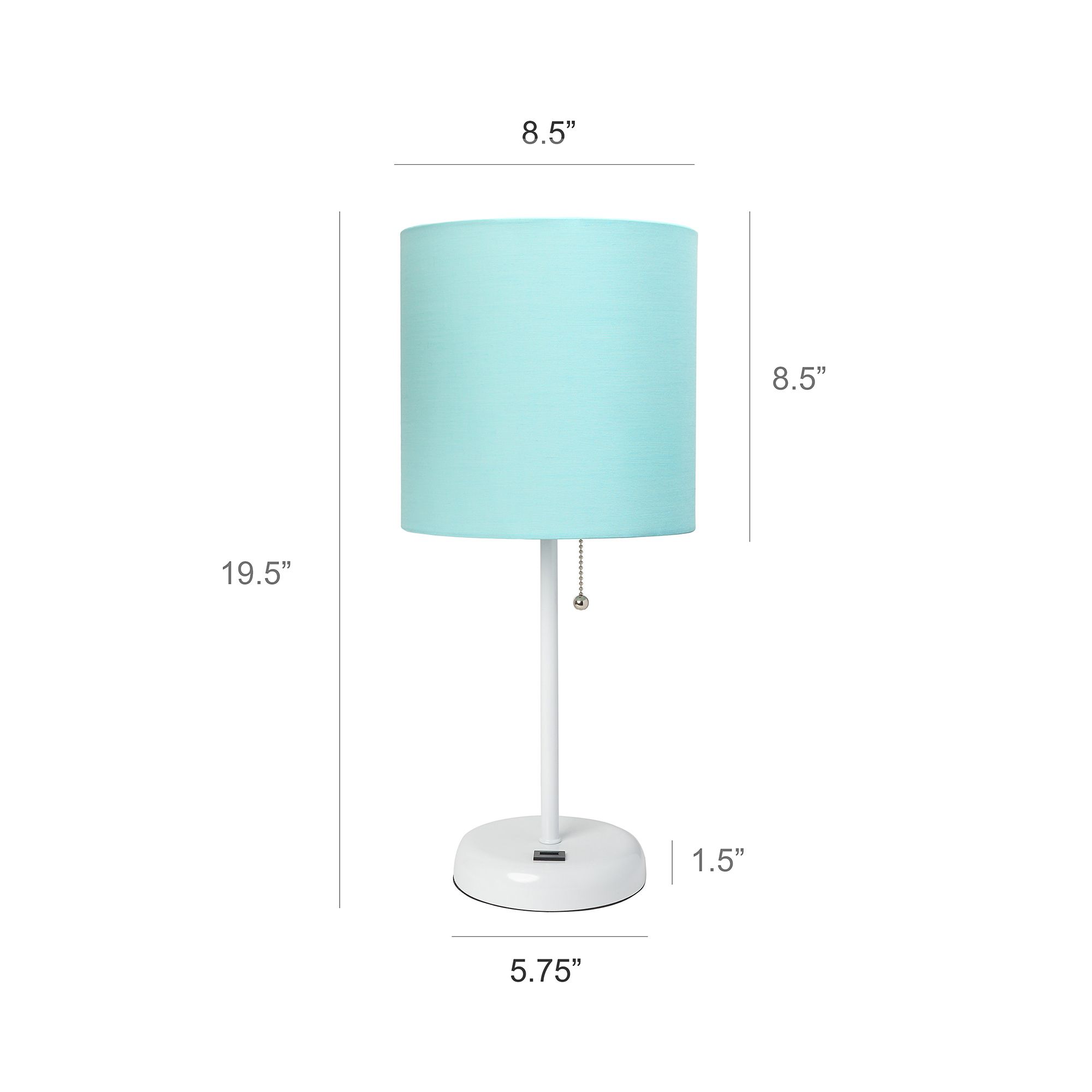 LimeLights 19 1/2"H White Stick Table Lamp w/ Aqua Shade and USB Port