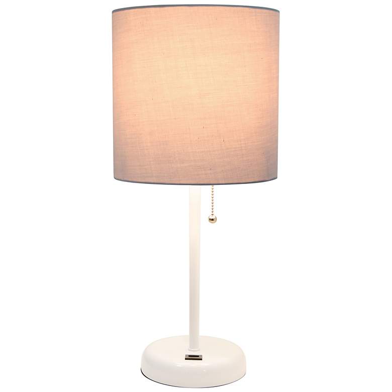 Image 2 LimeLights 19 1/2"H White Stick Table Lamp w/ Gray Shade and USB Port