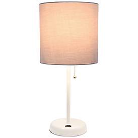 Image2 of LimeLights 19 1/2"H White Stick Table Lamp w/ Gray Shade and USB Port
