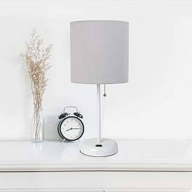 Image1 of LimeLights 19 1/2"H White Stick Table Lamp w/ Gray Shade and USB Port