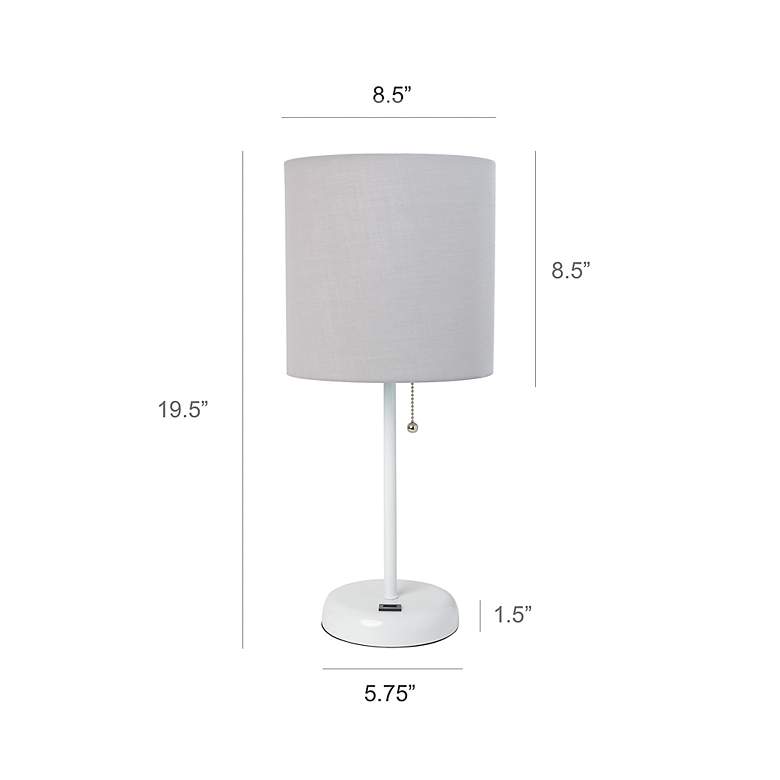 Image 7 LimeLights 19 1/2"H White Stick Table Lamp w/ Gray Shade and USB Port more views