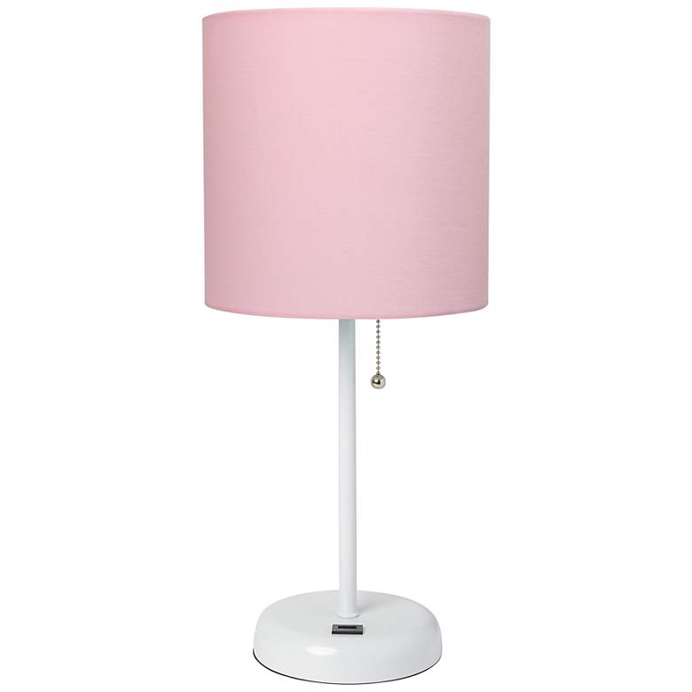Image 2 LimeLights 19 1/2 inchH White Stick Table Lamp w/ Light Pink Shade and USB