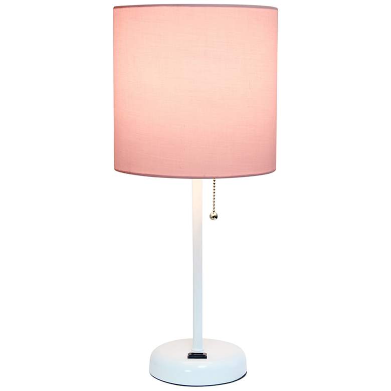 Image 5 LimeLights 19 1/2 inchH White Stick Table Lamp w/ Light Pink Shade and USB more views